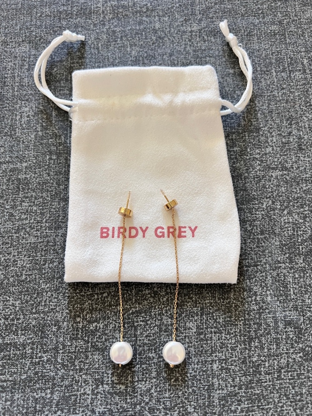 Birdy Grey Gold Chain Earrings with Pearl Drops